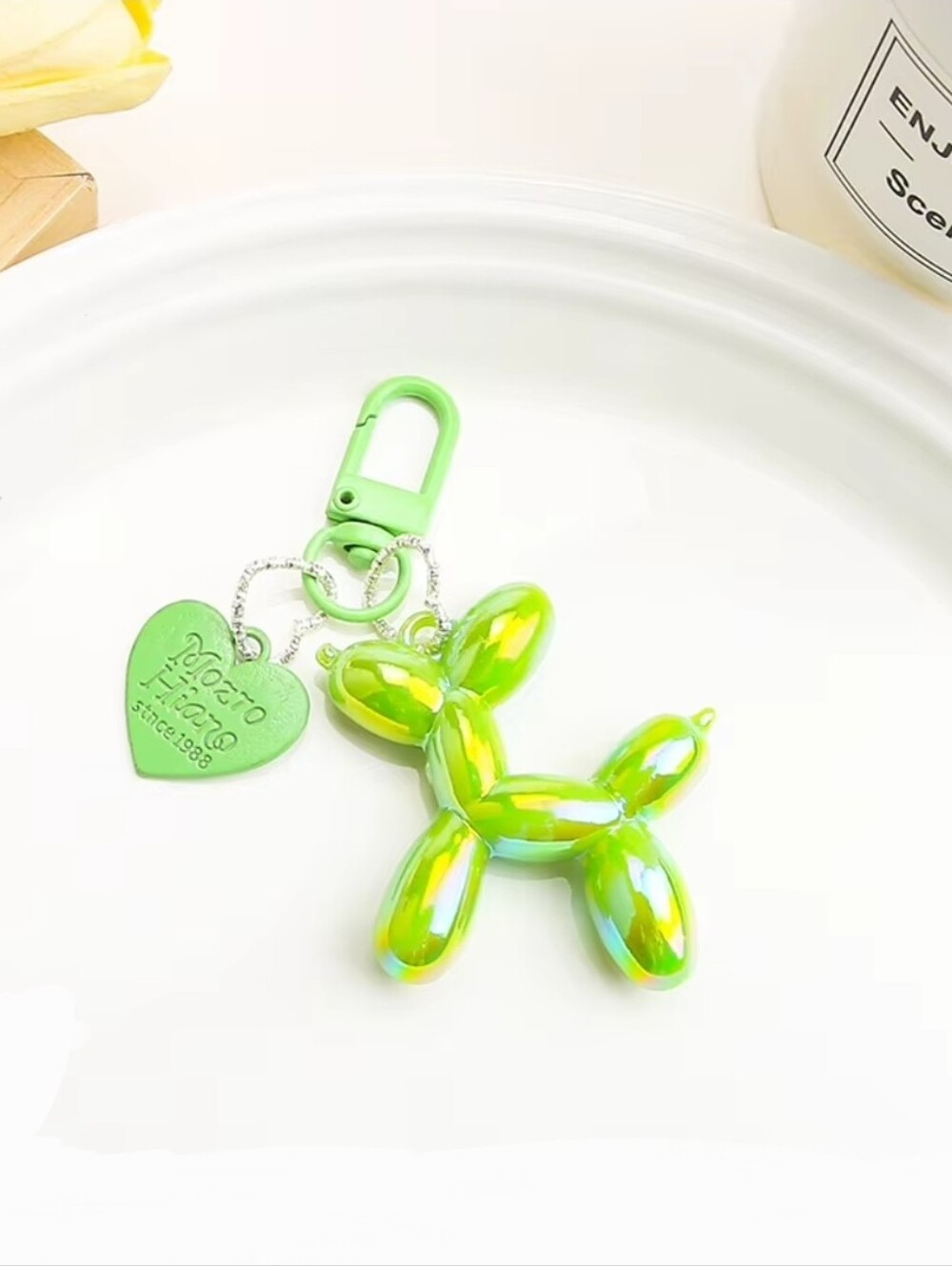 Glossy Lime Green Resin Balloon Dog Keychain / Bag Charm NWT